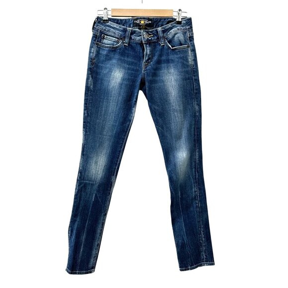 Lucky Brand Lola Skinny Reg Low-Rise Distressed Jeans Medium Wash Denim Women 27 - Picture 1 of 16